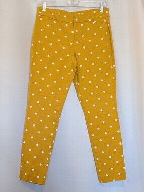 Old Navy Pixie Ankle Yellow White Polka Dots Stretch Skinny Low Rise Jeans Sz 4